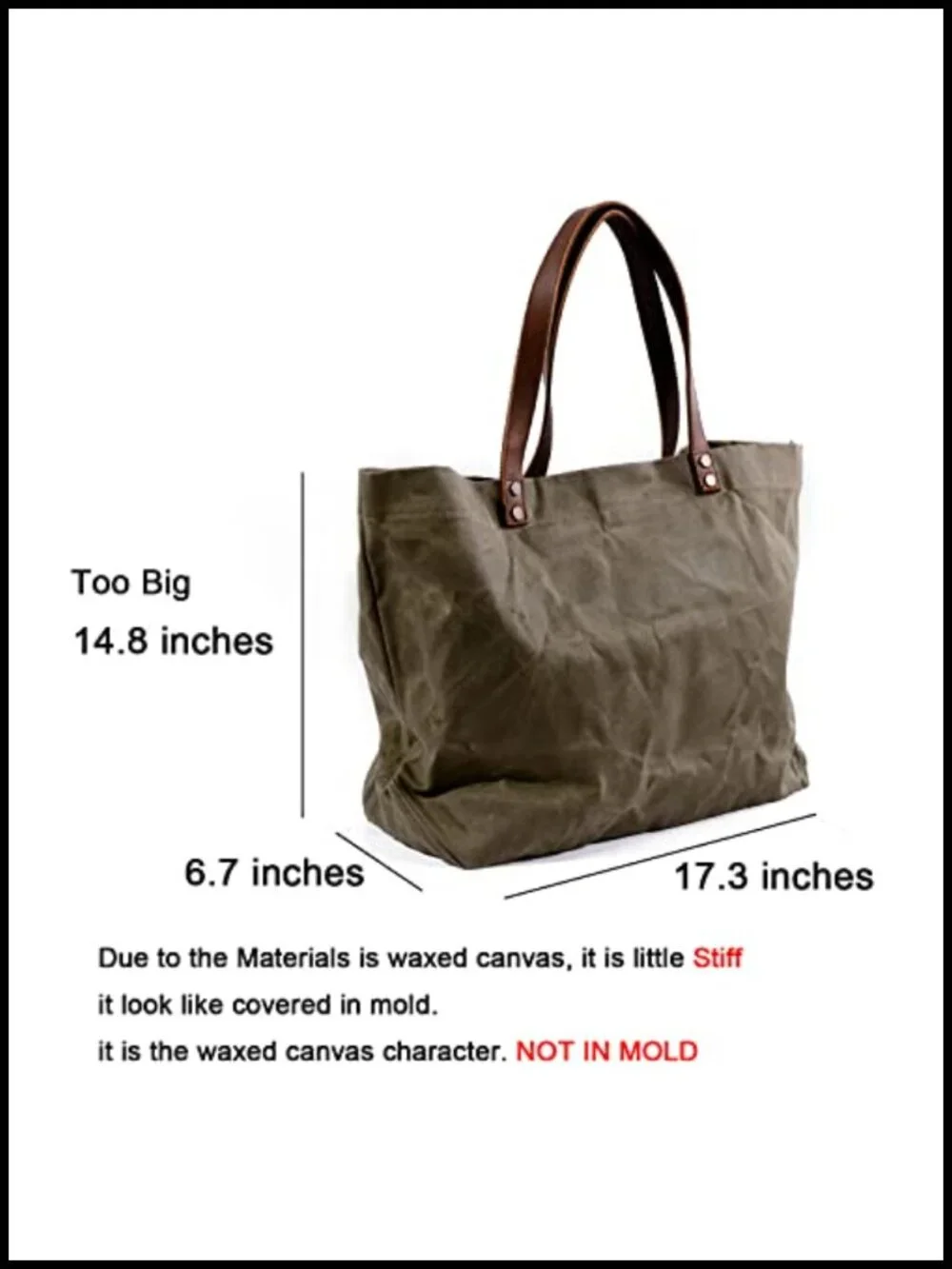 Waxed Canvas Extra Large Travel Tote Shoulder Bag
